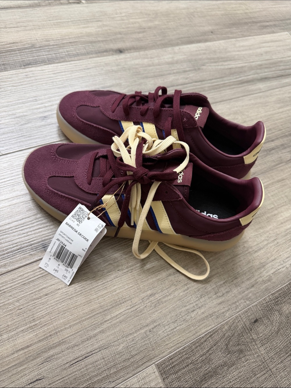 adidas Burgundy and Cream Retro Court Sneakers - Picture 3 of 5